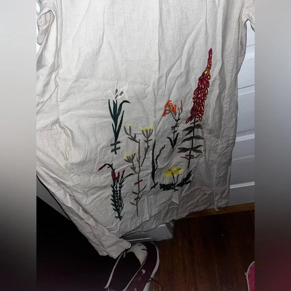 Minibee Women's Embroidered Linen Dress Summer A-Line Sundress Hi Low Tunic - Picture 4 of 9